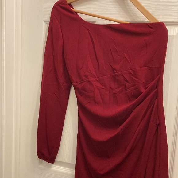 NWT Zesica Burgundy one shoulder long sleeve party dress w/ slit size M - Picture 7 of 12